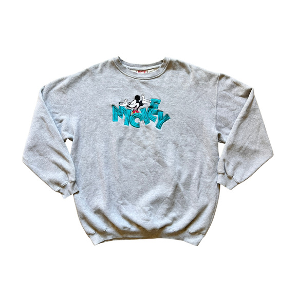 Vtg 90s Mickey Mouse Mens Sweatshirt XL Embroidered Disney Retro Cartoon Preppy - Picture 1 of 8